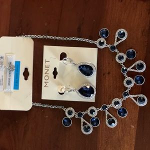 Matching earring and necklace set from JC Penny’s … worn once … navy blue stone